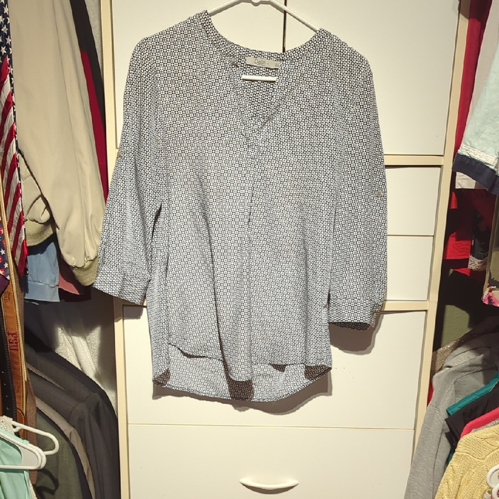 Dalia Relaxed Gray Ribbed Blouse with Mandarin Collar
